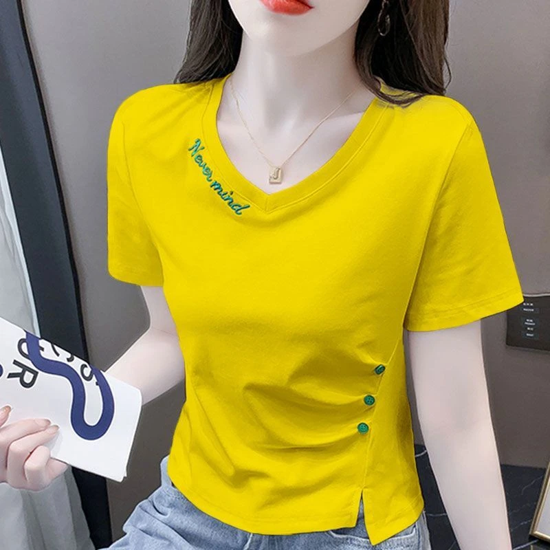 正肩短袖t恤女2025年夏季新款印花设计感小众不规则短款减龄上衣