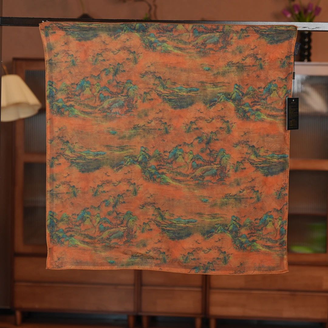 【A12-73H千里江山】70*70方巾气质白色女士双面大方丝巾