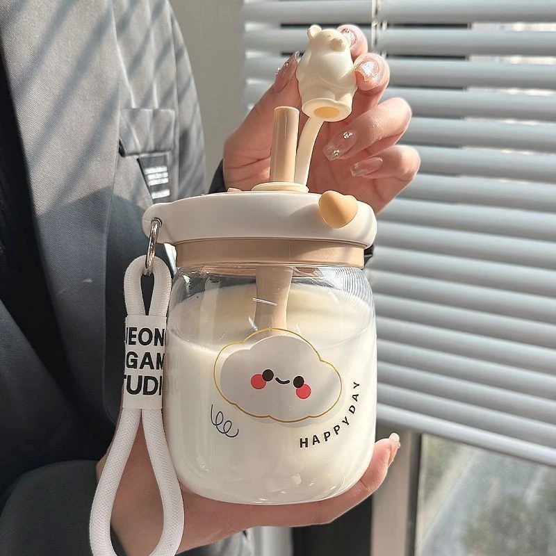 水杯高颜值女生可爱吸管搅拌办公室塑料杯儿童2025新款杯子TFW