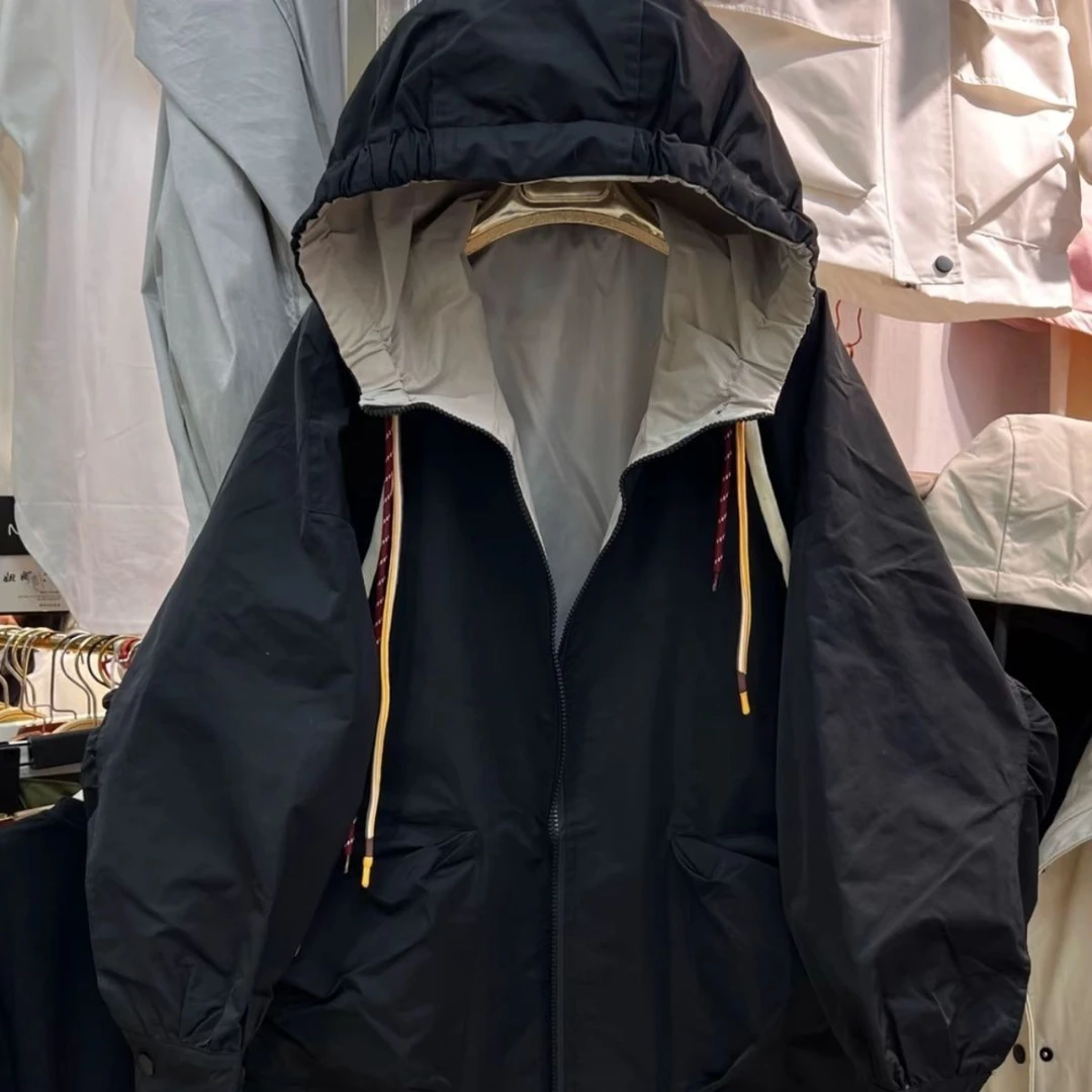 新款落肩袖常薄棉服休闲风风衣春秋工装拼色运动外套拼接25806#