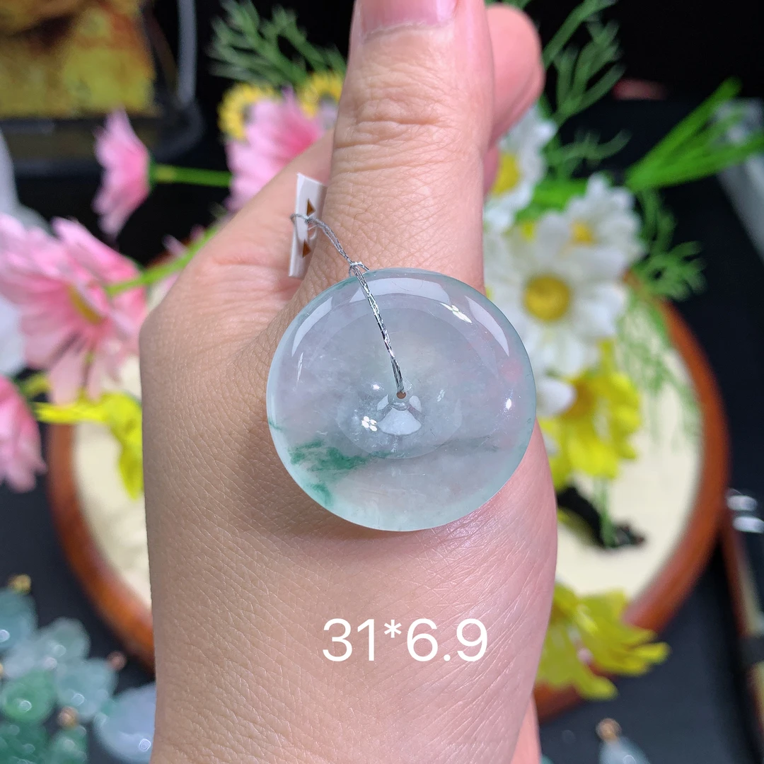 缅甸翡翠A货冰种飘花平安扣喜挂件水润百搭精冰气质气质精致妈妈