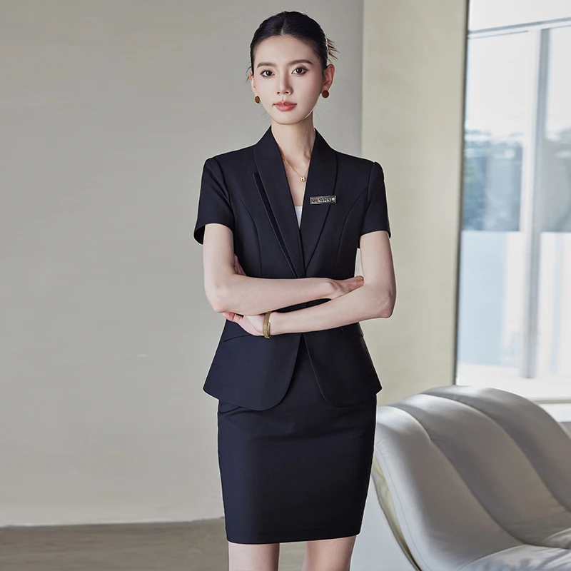 黑色职业西装洋气女士夏季薄款2025新款高端气质短袖西服休闲外套