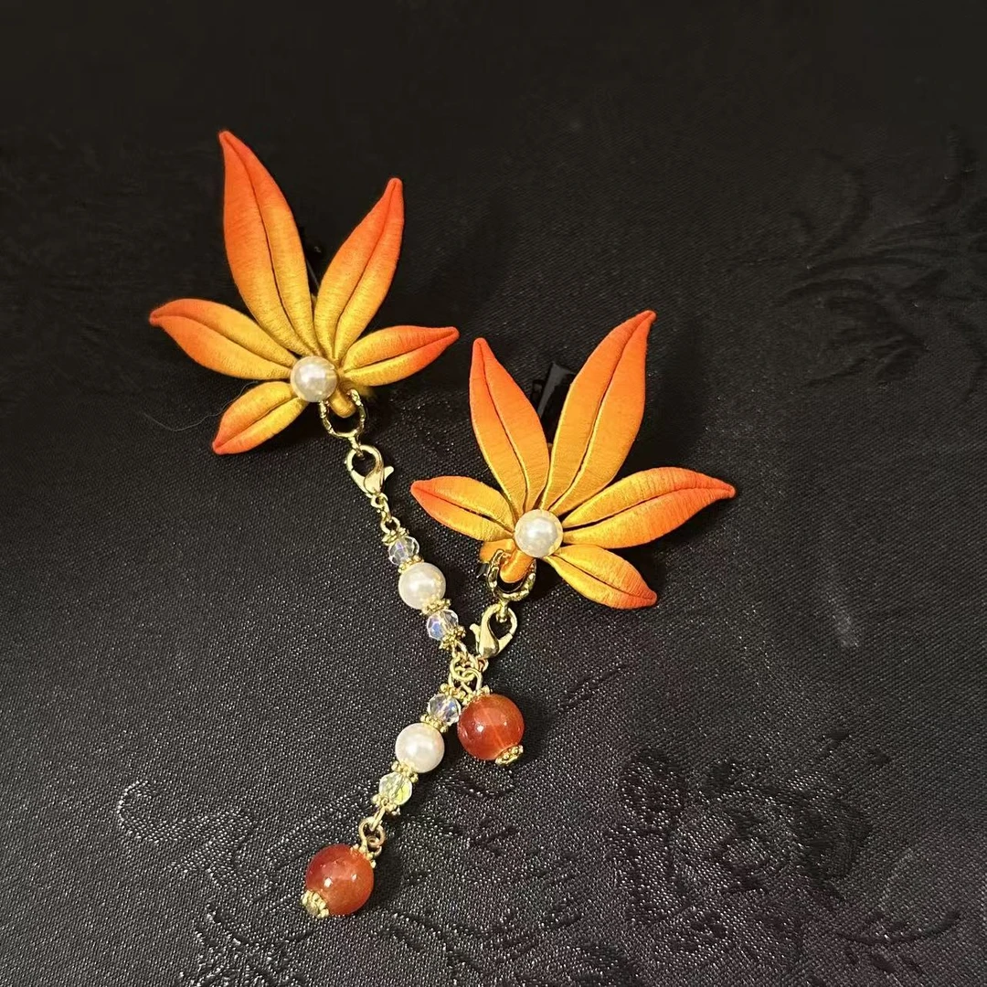 非遗缠花金秋枫叶边夹发夹