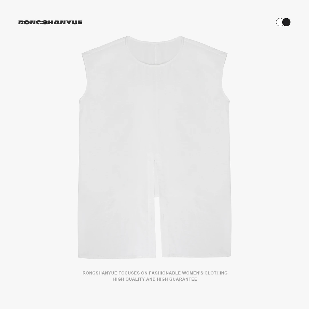 Rongshanyue设计感不规则无袖上衣2025夏小众下摆分叉T恤女A1556