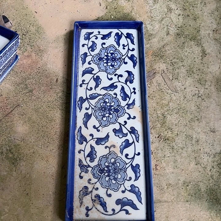 摆件青花瓷外贸出口瓷，居家摆件长盘子，微瑕