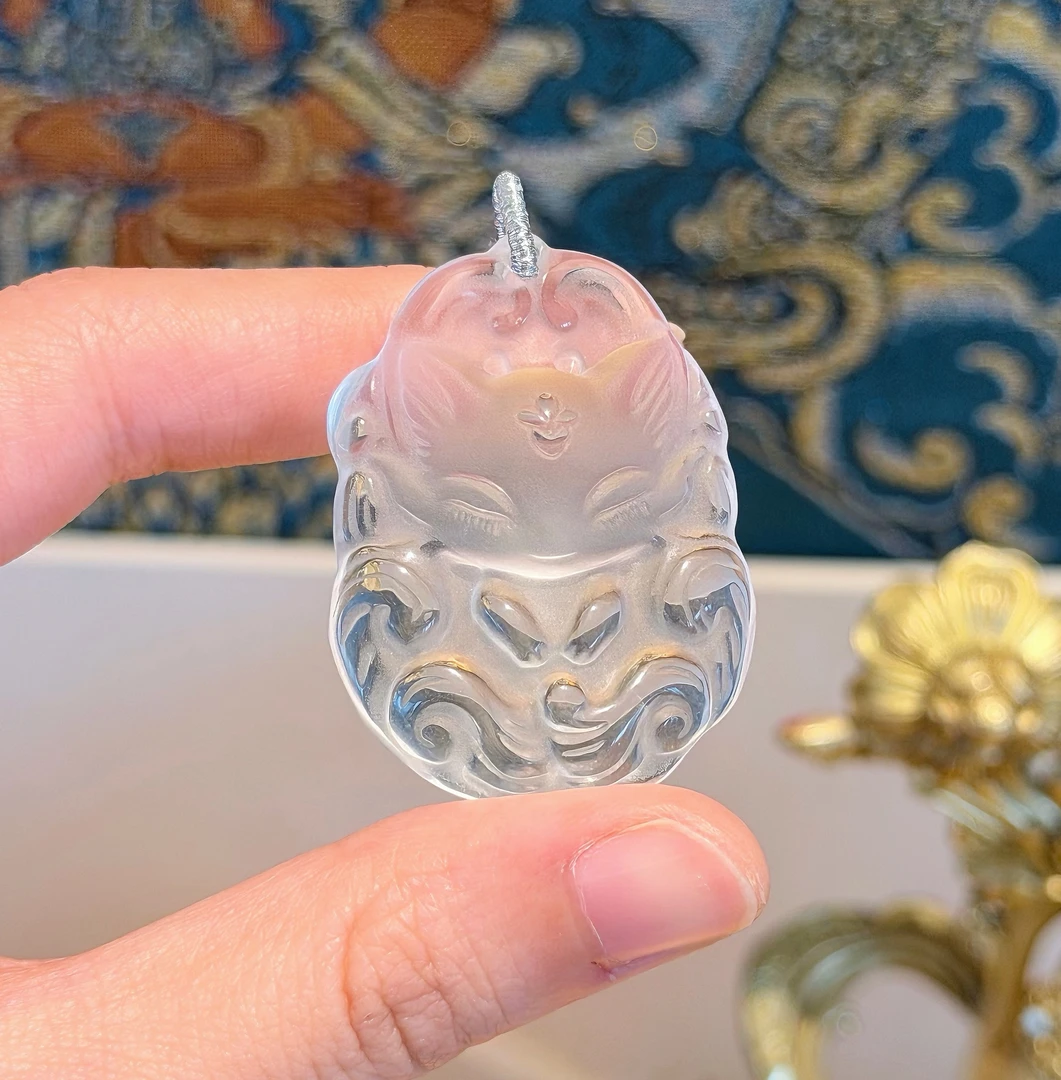 天然水晶白水晶狐牌吊坠