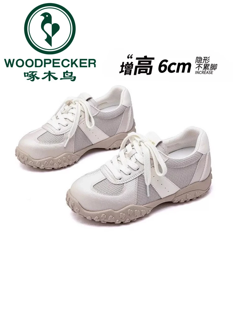 啄木鸟内增高夏季透气网面德训鞋女2025年新款百搭休闲运动阿甘鞋
