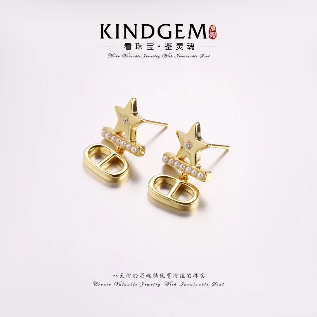 铜合金耳饰 简约时尚经典百搭国风镶嵌醒狮耳饰  C-33026