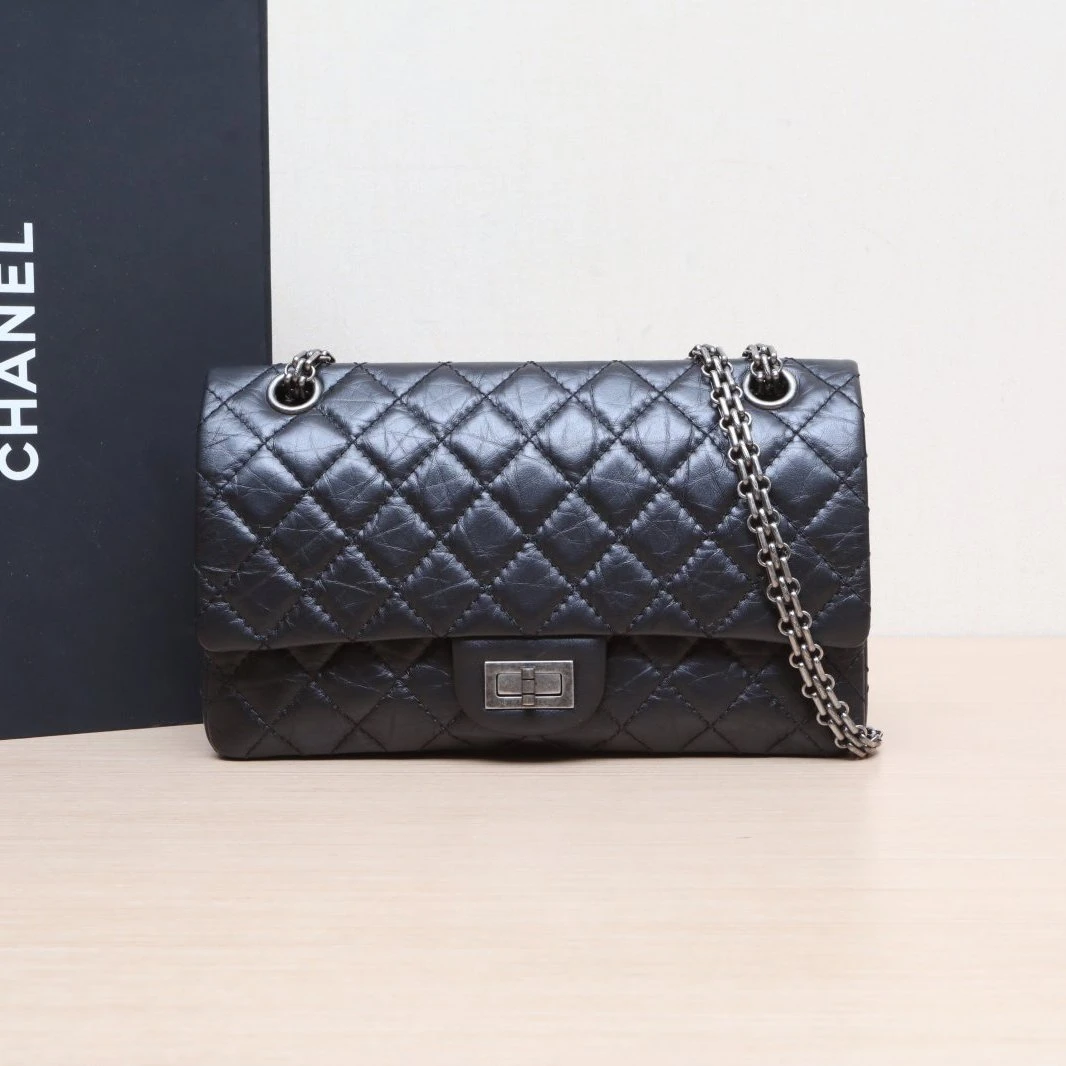 99新 Chanel/香奈儿 小花6欢 2.55 口盖包 小号 黑色 31开