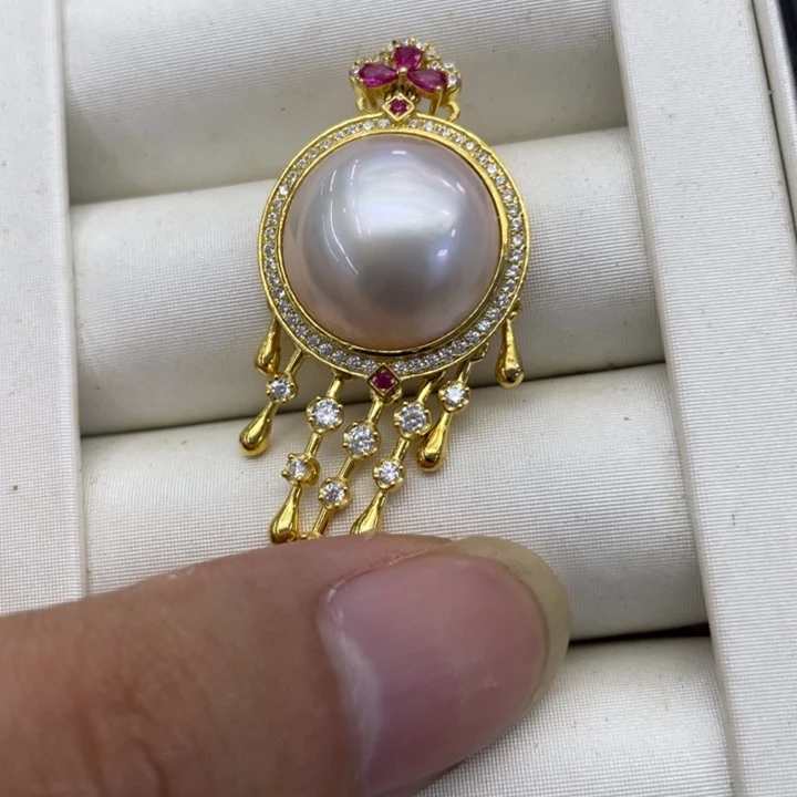 银S925镶嵌拼合珍珠（马贝珠）颈饰