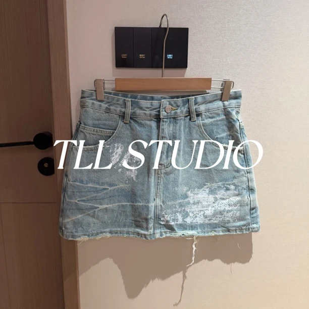 ALIN 夏季 新款 做旧 带安全裤 设计感 牛仔半裙