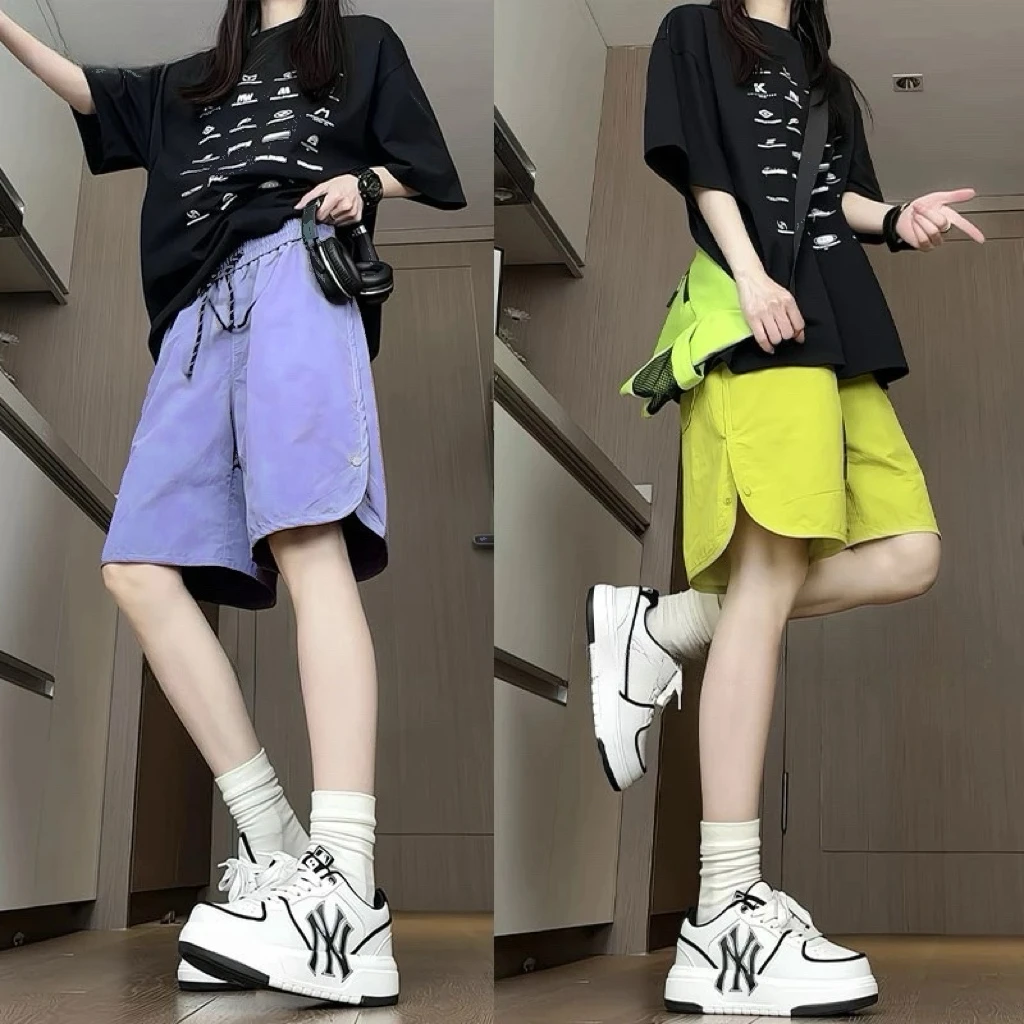 夏季休闲美式速干运动短裤潮流宽松大码排扣透气薄款五分裤子