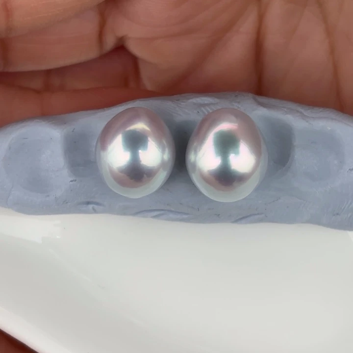 定制海水珍珠未镶嵌裸珠10-11mm银蓝光澳白两颗