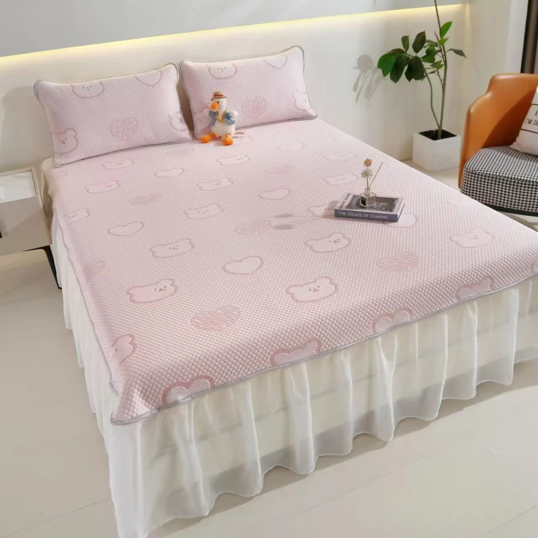 2025新款纯色3D 冰豆豆凉席 -床裙款三件套011