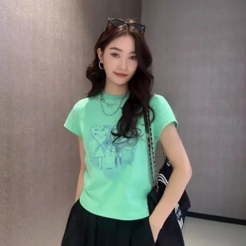 【商场同款】显瘦圆领短袖T恤青春休闲百搭夏小甜心印花上衣1300996