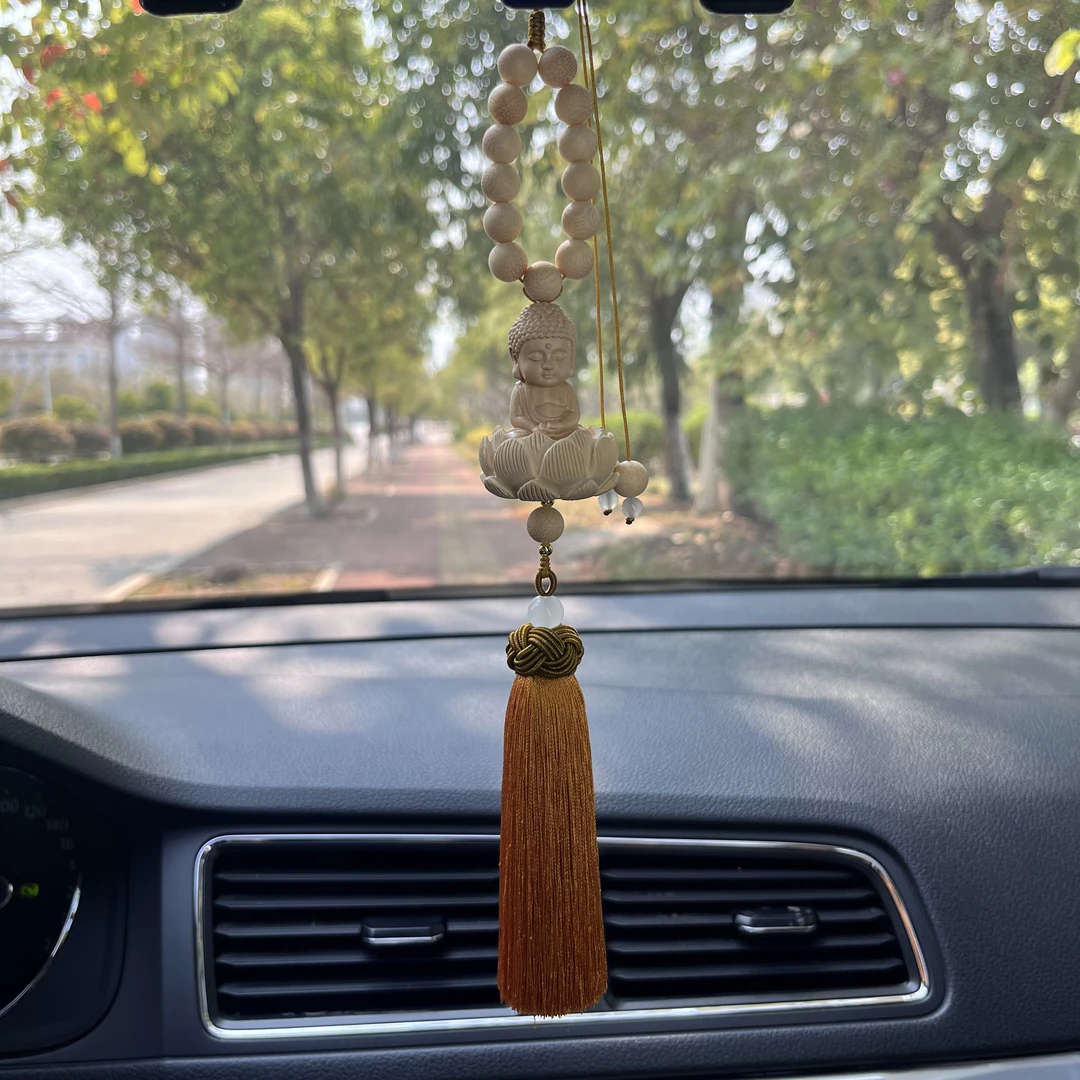 高档汽车挂件好运男女平安车载饰品吊坠精雕黄杨木佛莲花座车挂件