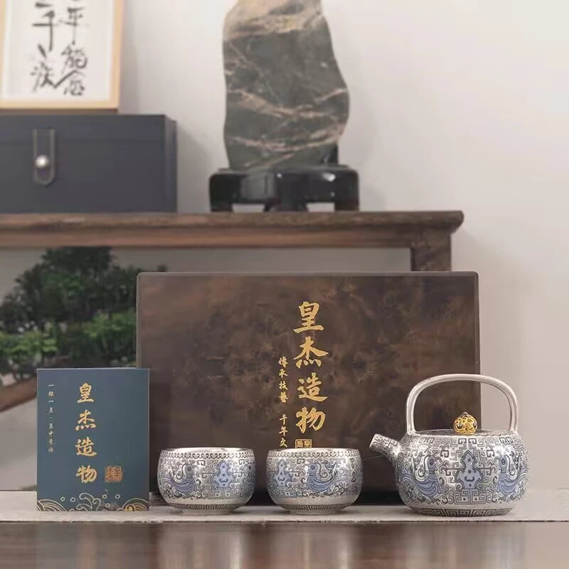 ZHZ123-天命玄鸟提梁壶一壶两杯木质礼盒装+龙茶盘（众）