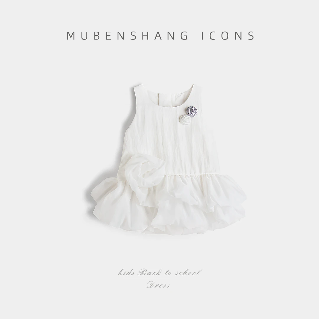 木本尚儿童连衣裙夏季无袖白色女童背心裙洋气女宝裙子宝宝抓周