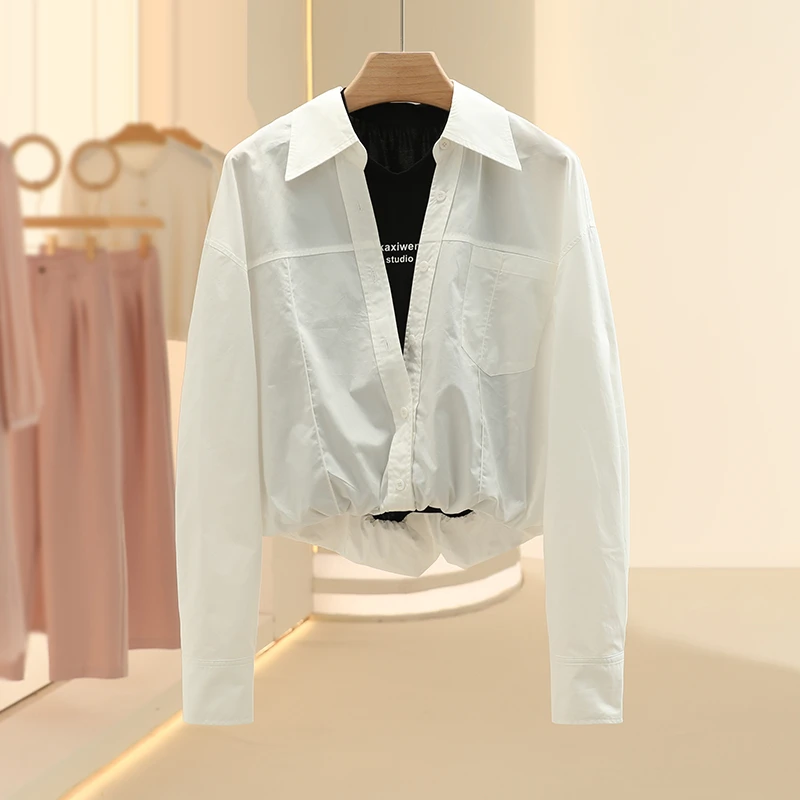 【KA】假两件个性设计感时尚长袖上衣2025春季新款七号铺撤柜女装