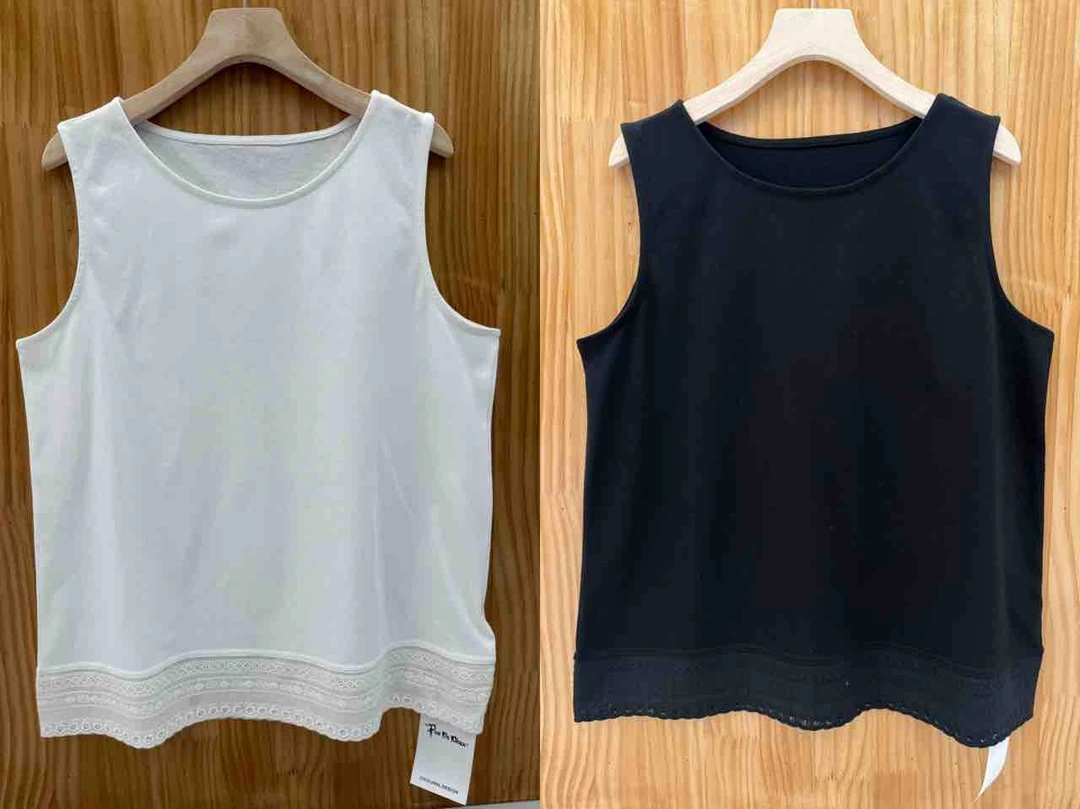 日系 蕾丝下摆背心精致勾花镂空蕾丝拼接简洁上衣衣长60