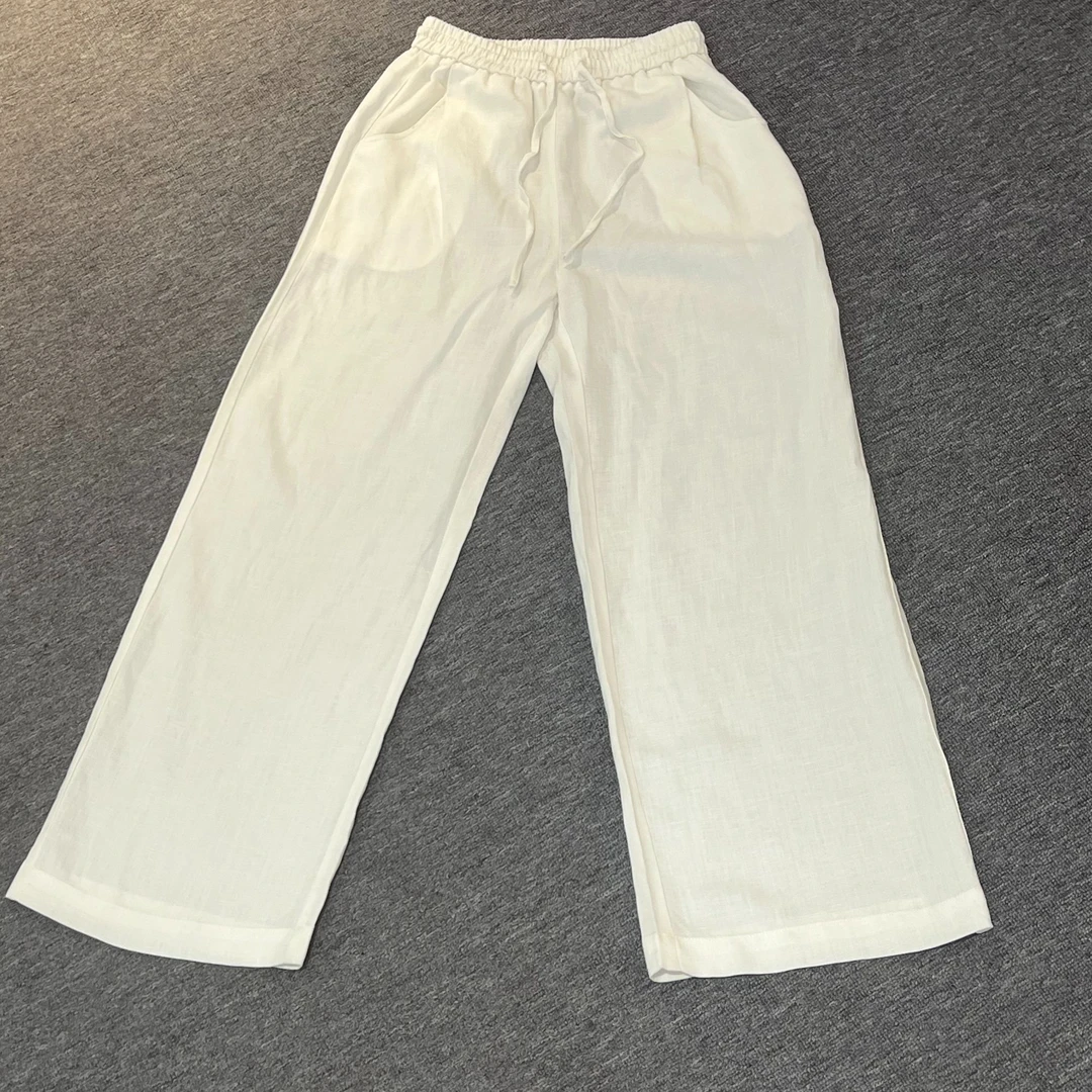 【松紧腰头不带拉链】100真亚麻劳拉风直筒裤阔腿裤欧美法国