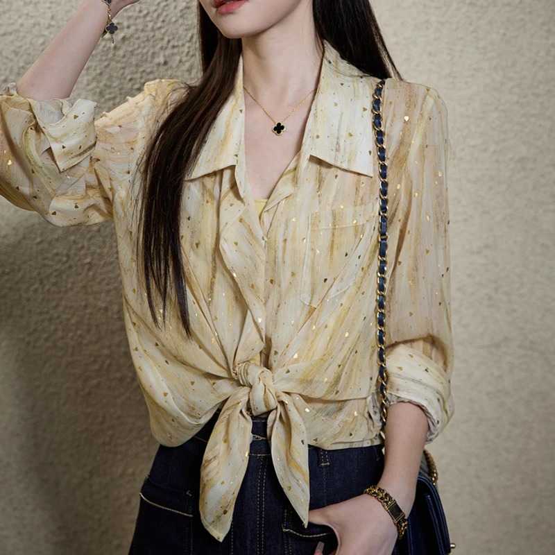 吞吞春夏季【不看金价】一眼富婆 精致烫金印花时尚气质高级感衬衫