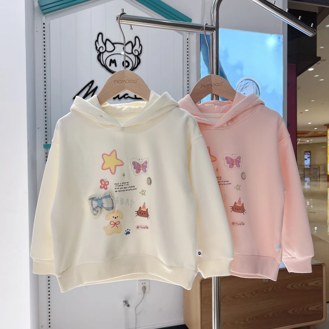 MOMOCO春秋季欧若风女童甜美可爱印花连帽卫衣77580230824