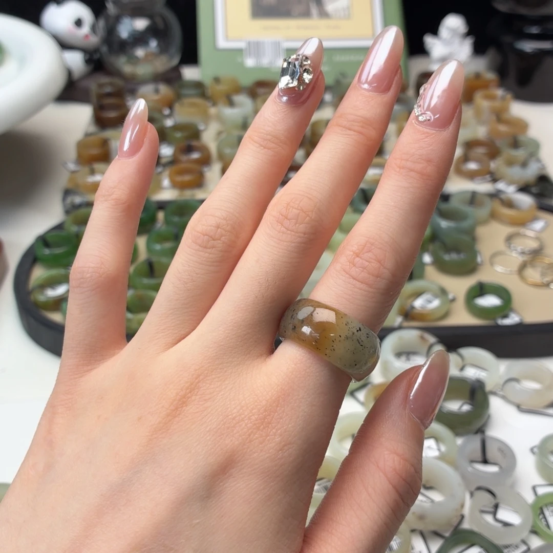 和田玉（糖玉）未镶嵌戒指z20点墨糖轮胎17.5