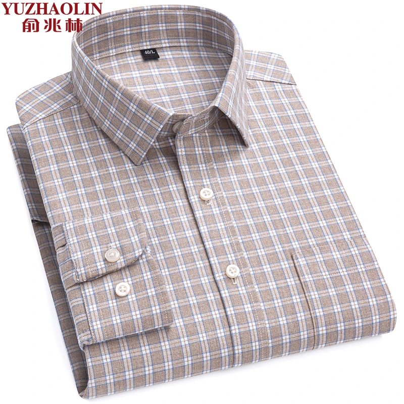 俞兆林男士秋新款单口袋长袖衬衫棉质磨毛抗皱男装轻薄休闲衬衣