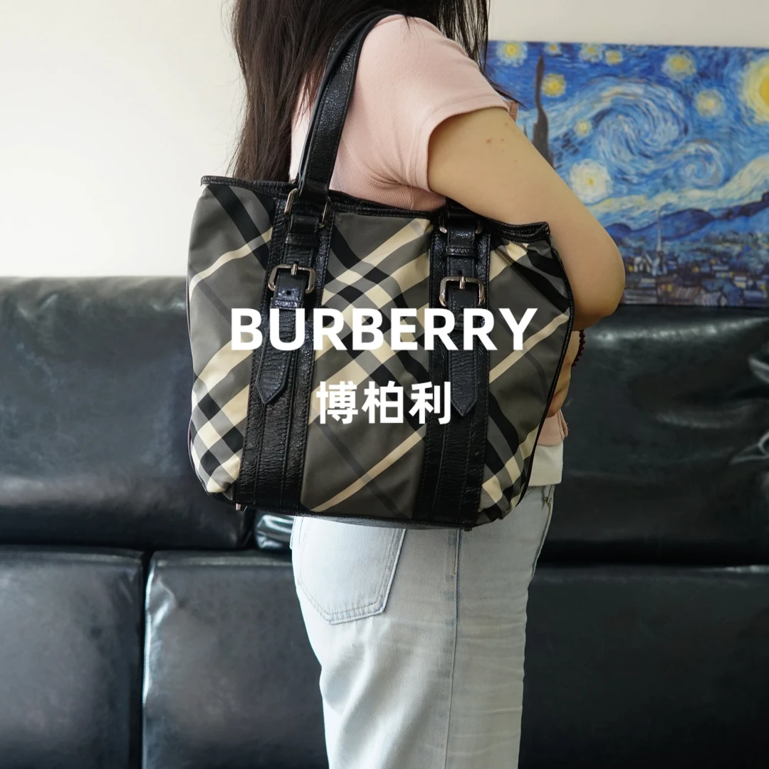 95新 BURBERRY/博柏利 格纹拼皮单肩包/FYWJ06302012/2012