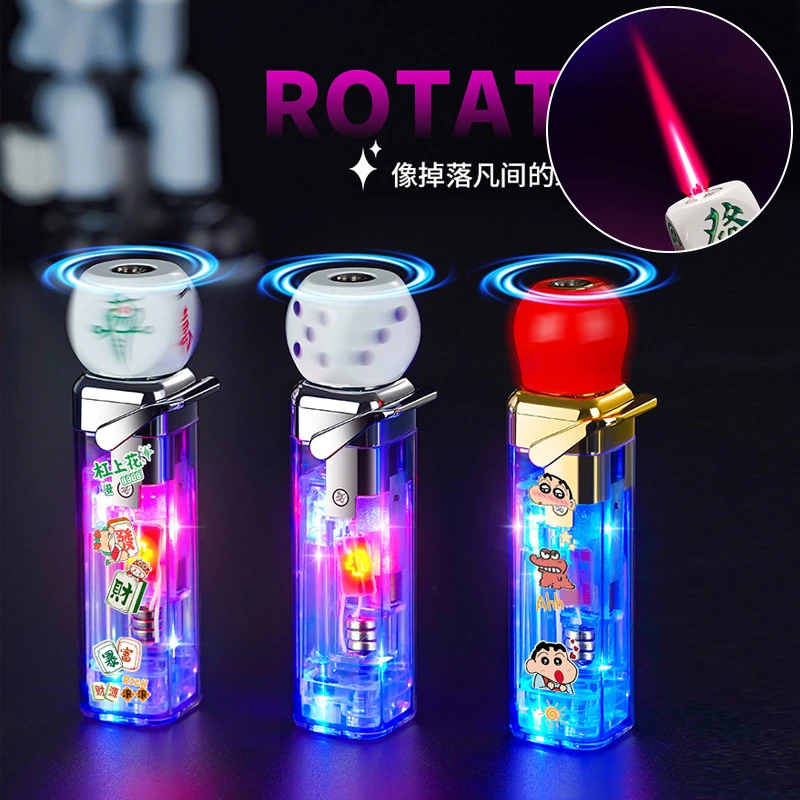 新款闪光骰子火柴充气防风打火机卡通炫酷旋耐用转解压送男友礼物
