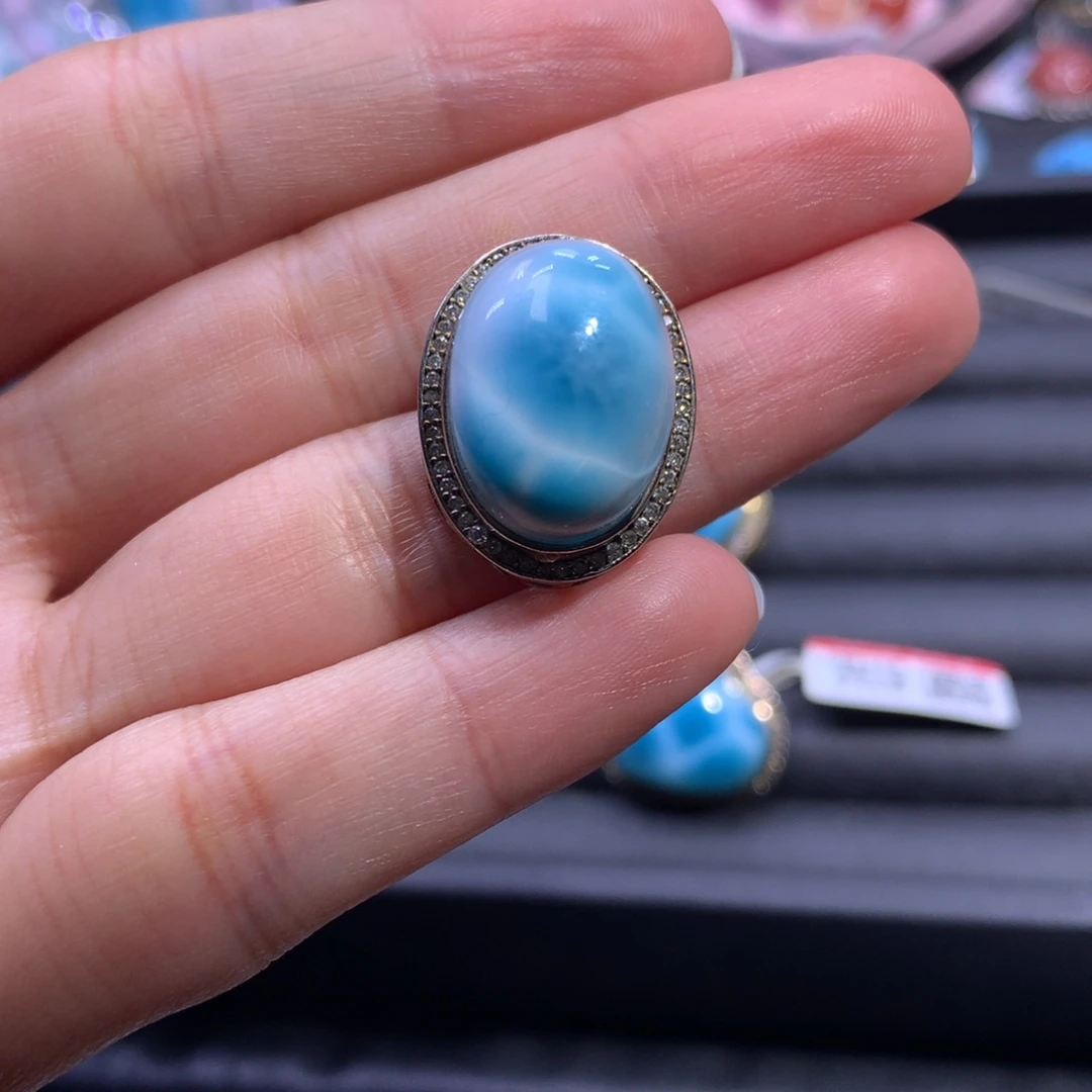 针钠钙石（海纹石）银S925镶嵌吊坠(不含链)蛋面魔盒色差略异