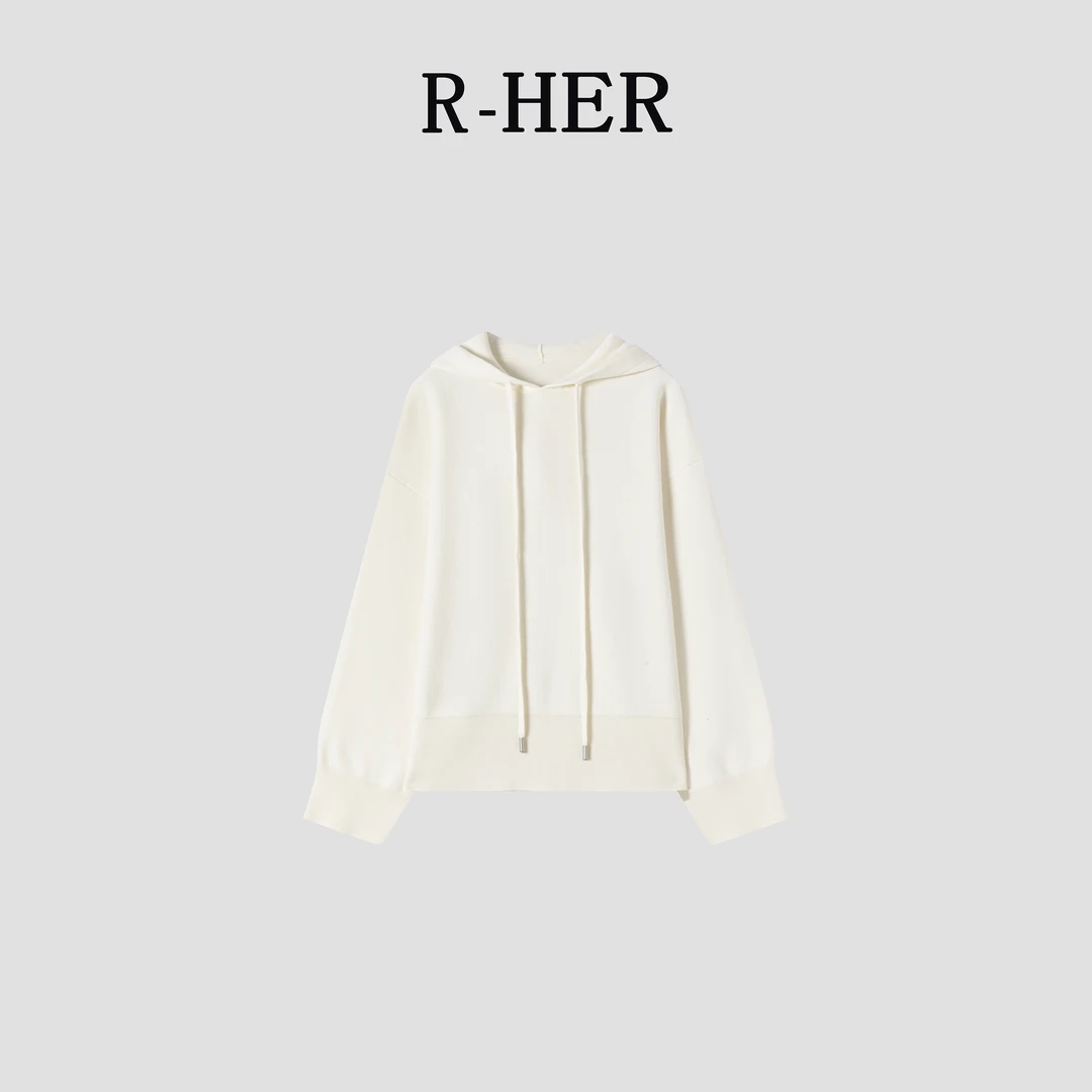 R-HER【白灰休闲】新款连帽毛衣女士时尚慵懒高级感百搭套头针织衫