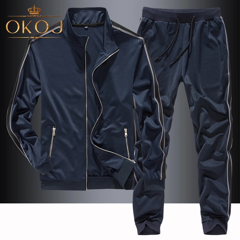 OKOJ休闲运动套装男士秋季新款立领开衫卫衣外套中年长袖两件套