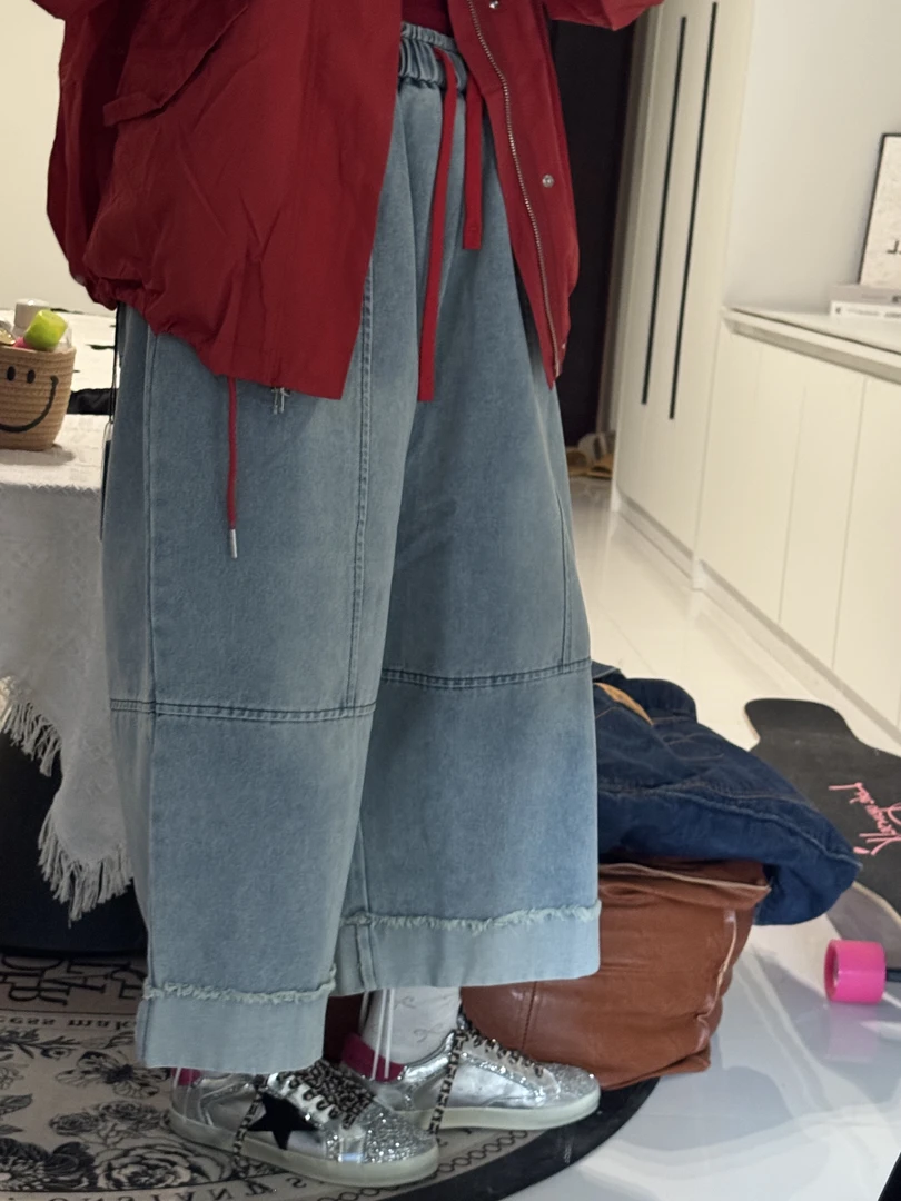 柚子家 八分牛仔裤 夏季洗水牛仔裤