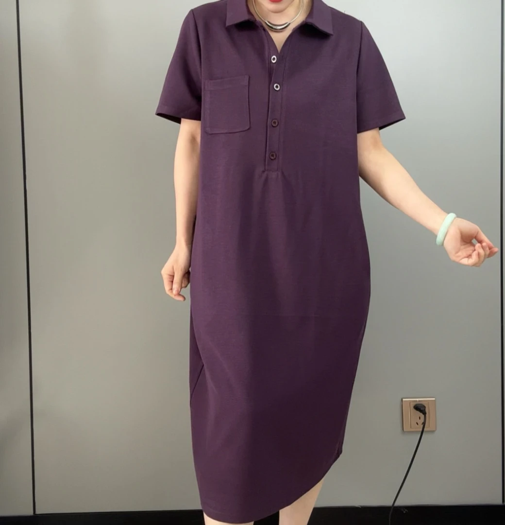 【润路精选】2025夏季翻领A字polo宽松时尚中长款连衣裙