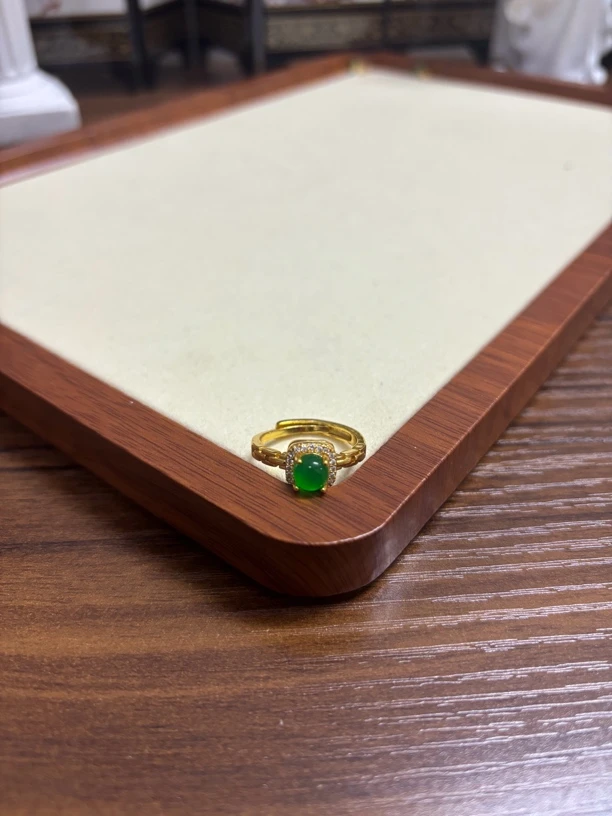 天然缅甸翡翠戒指新中式女冰种鸽子蛋轻奢翡翠戒指小蛋面开口戒指