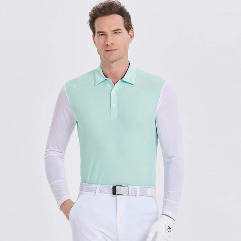 夏季高尔夫防晒衣男冰丝长袖T恤撞色高尔夫服装男士冰感速干上衣
