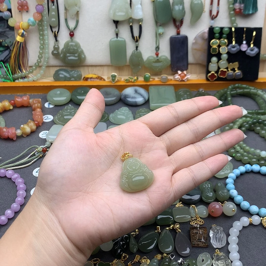 和田玉银S925镶嵌吊坠(不含链)