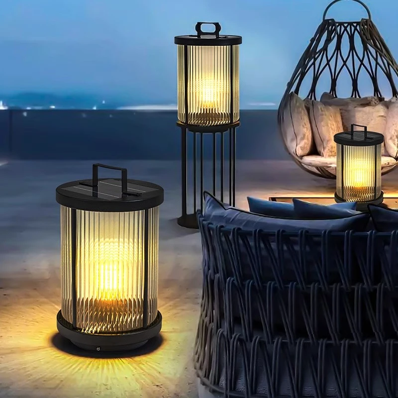 草坪灯别墅花园家用庭院景观户外防水氛围玻璃圆柱太阳能照明路灯