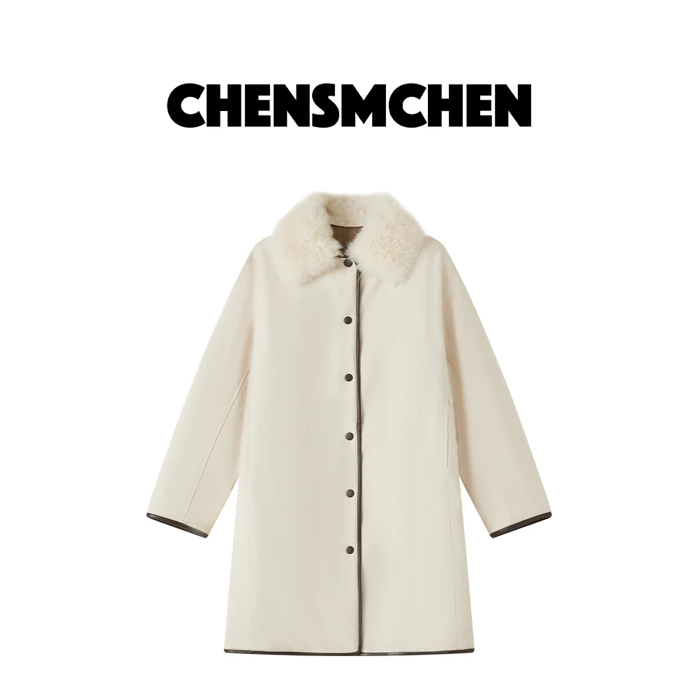 CHENSMCHEN 90白鹅绒羊毛领鹅绒服女冬季简约保暖羽绒服C24Y050MX