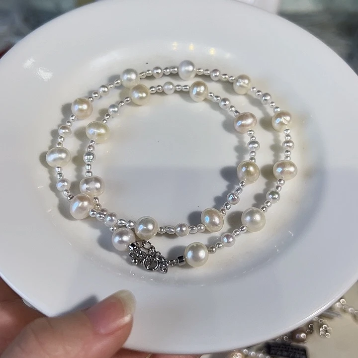 呼***圈银S925镶嵌淡水珍珠设计款珠宝清货