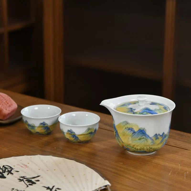 成艺千里江山乐心快客杯便携户外旅行功夫快客茶具茶杯批发定制