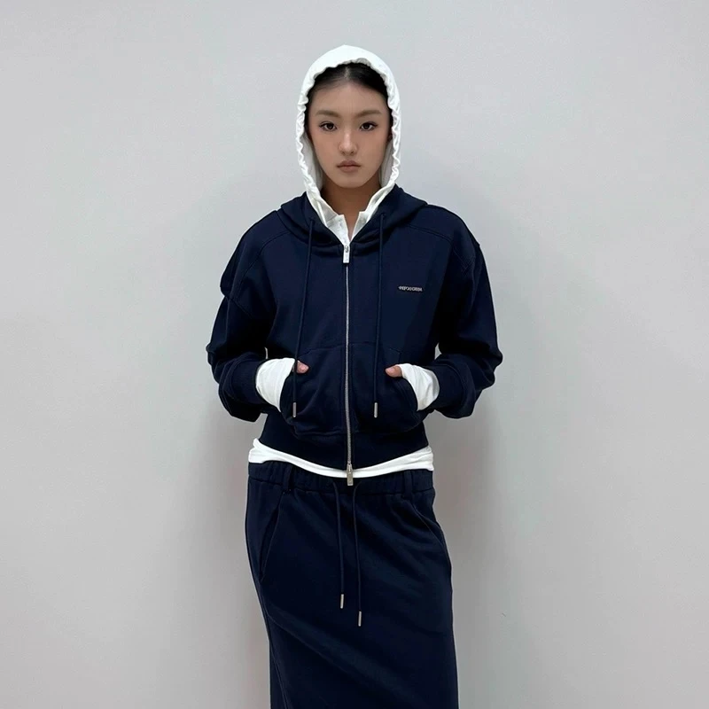 REFOUND TEN25春夏新款短款双拉头开衫连帽卫衣