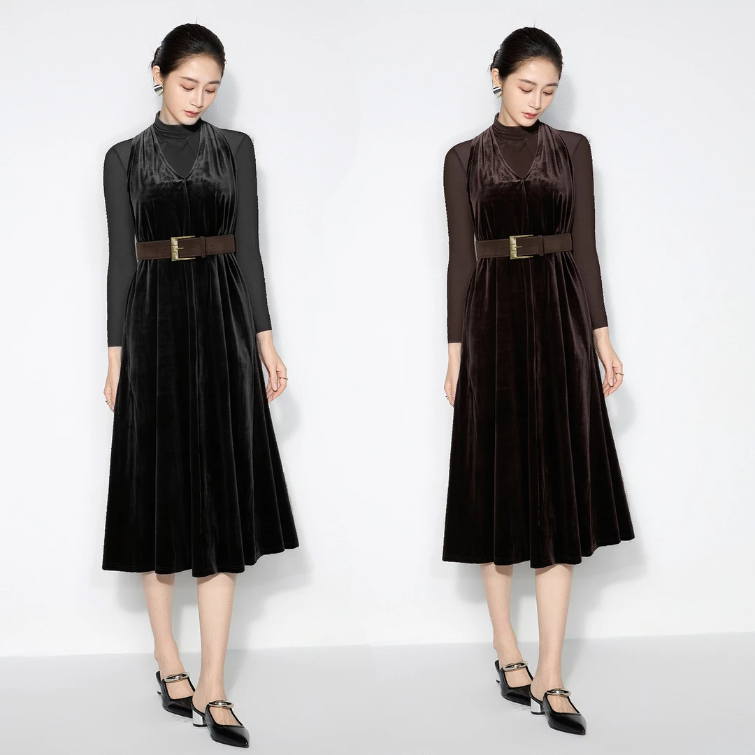 【粉丝专属】秋冬慵懒风无袖法式轻熟优雅连衣裙VHAA65DRX0