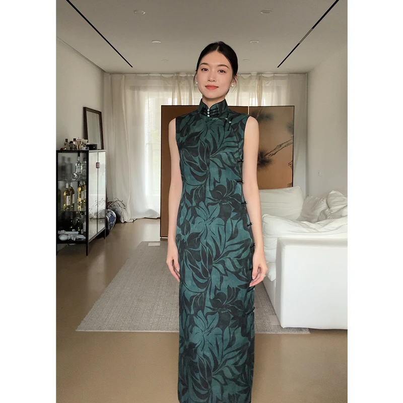 【碧萝香】良辰媄锦桑蚕丝红云纱全开襟古法手工旗袍衣长约130CM