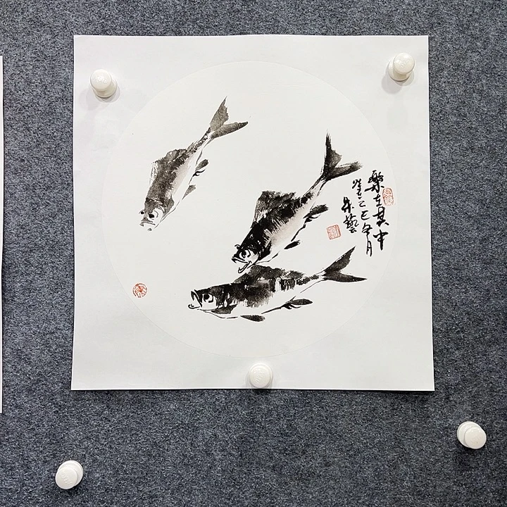 国画知鱼知乐纯手绘