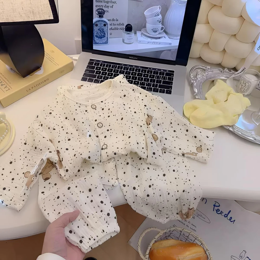 儿童棉纱睡衣男女童纯棉家居服套装卡通宝宝双层纱透气空调服贴身