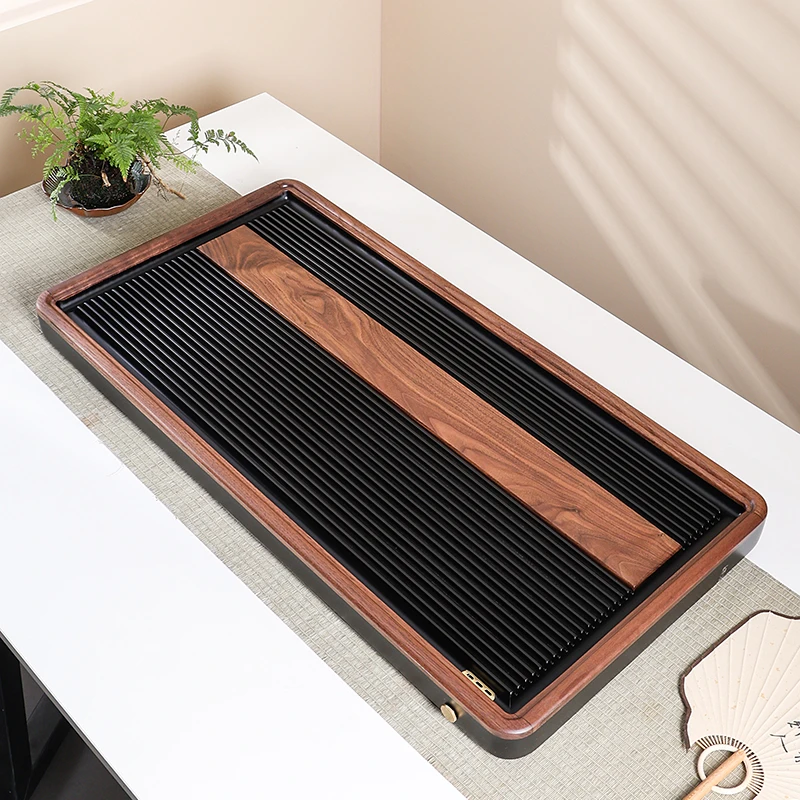 北美胡桃木电胶木茶盘简约家用功夫茶具排水式茶台轻奢新中式大号