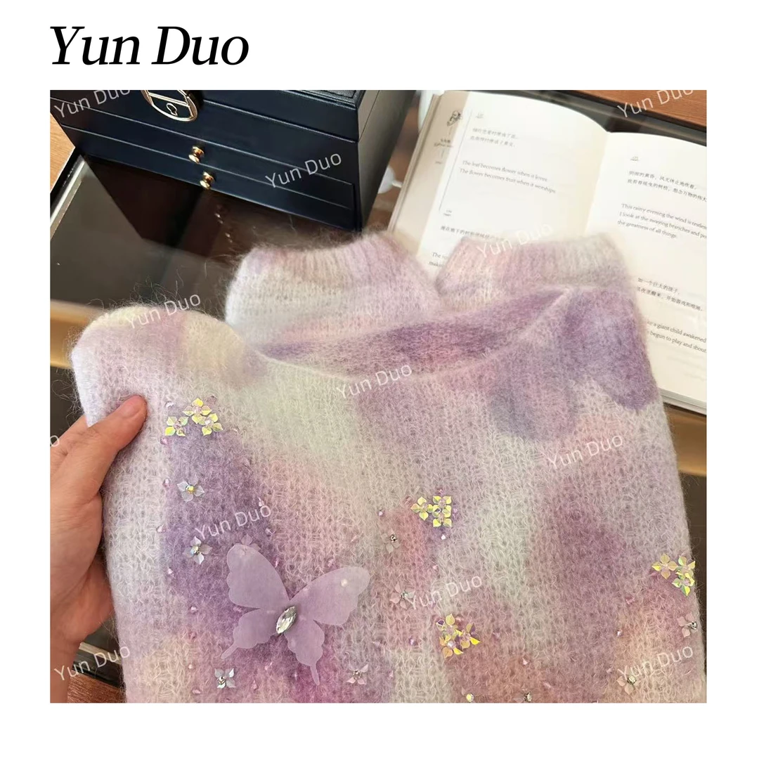 云朵定制【蝴蝶情书】温柔感晕染蝴蝶重工钉珠毛衣LE21